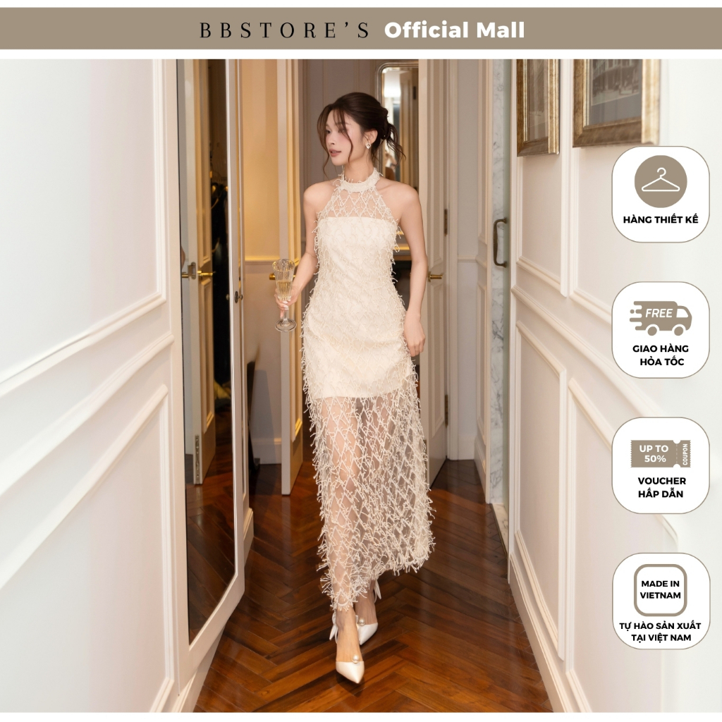 [BBSTORE] ชุดเดรสบอดี้คอนปาร์ตี้ตัวยาวพร้อมเสื้อชั้นในสตรีลูกไม้ตาข่าย - D4525A