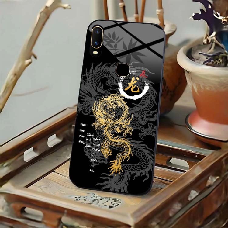 เคสสําหรับ VIVO V9, V9 YOUTH กระจกนิรภัยด้านหลังด้วยรูปแบบการประดิษฐ์ตัวอักษร