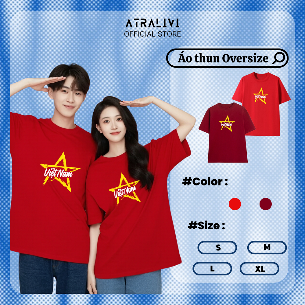 เสื้อยืดโอเวอร์ไซส์ลายหลวมพิมพ์ลายคํา VIETAM Golden Star ATRALIVI OVS-36 ผ้าคอตตอนคุณภาพสูงอ่อนเยาว์