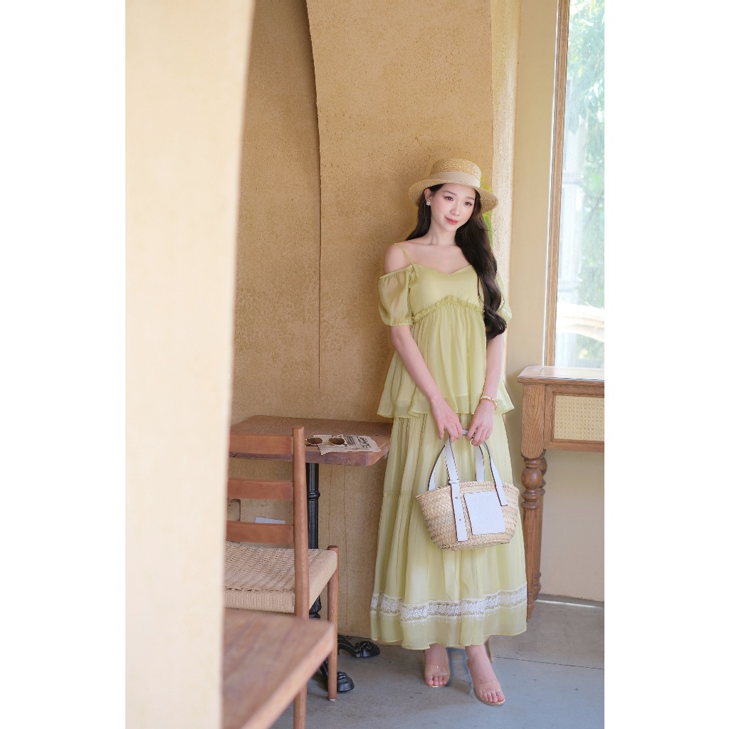 Adeline House - ชุดเดรส 2 สายเปิดไหล่ผู้หญิง Charming - TK 79 Xanh Com