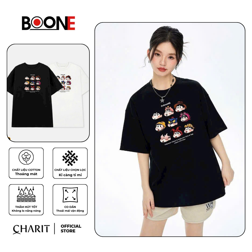 เสื้อยืด Unisex สําหรับผู้ชายและผู้หญิงพิมพ์ลาย SHIN COSPLAY ผ้าคอตตอน 100% - BOONE - BNE00108