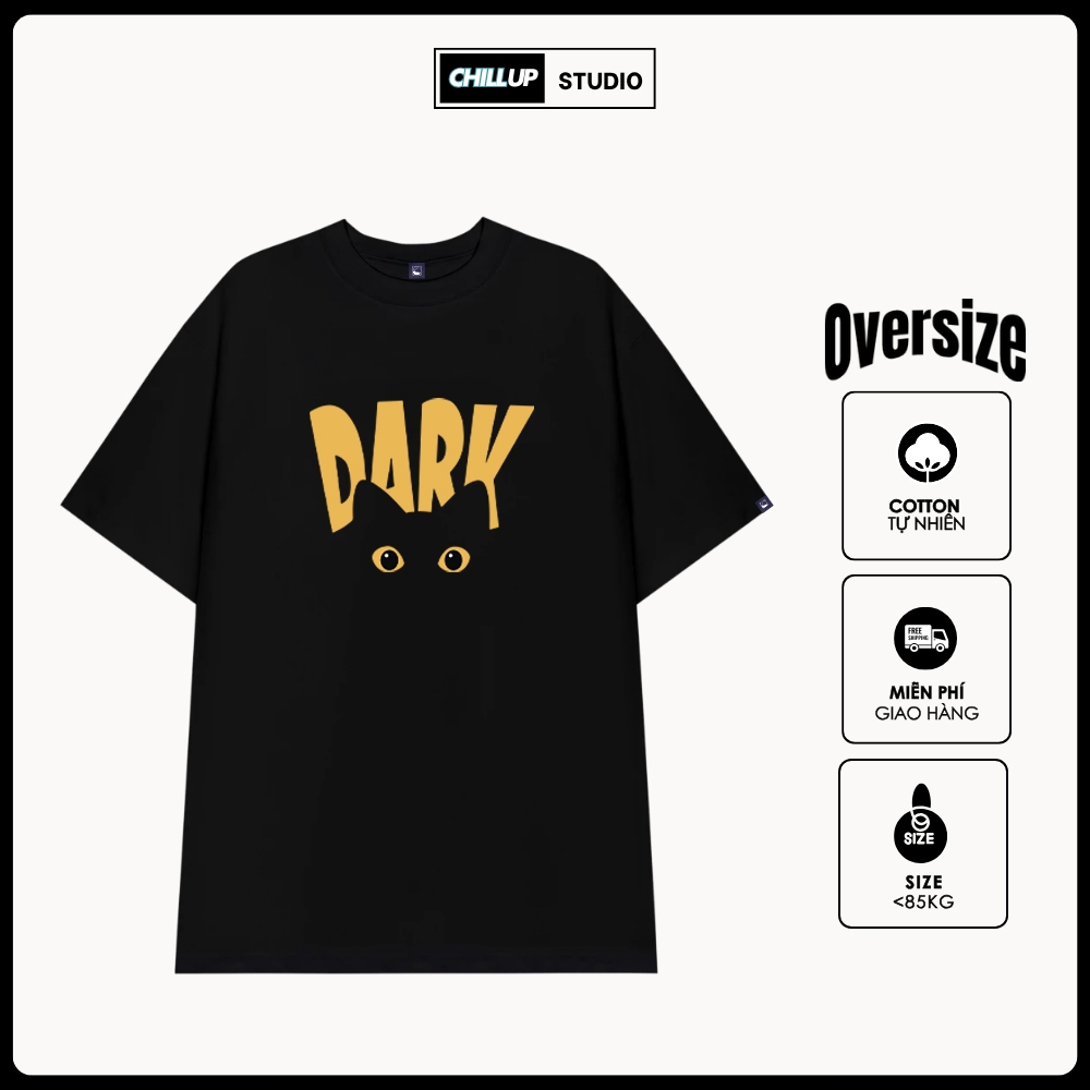 CatDark Black Cat อินเทรนด์ Cool เสื้อยืดหลวม Unisex โดย CHILLUP STUDIO - TC71 Oversize สําหรับผู้ชา