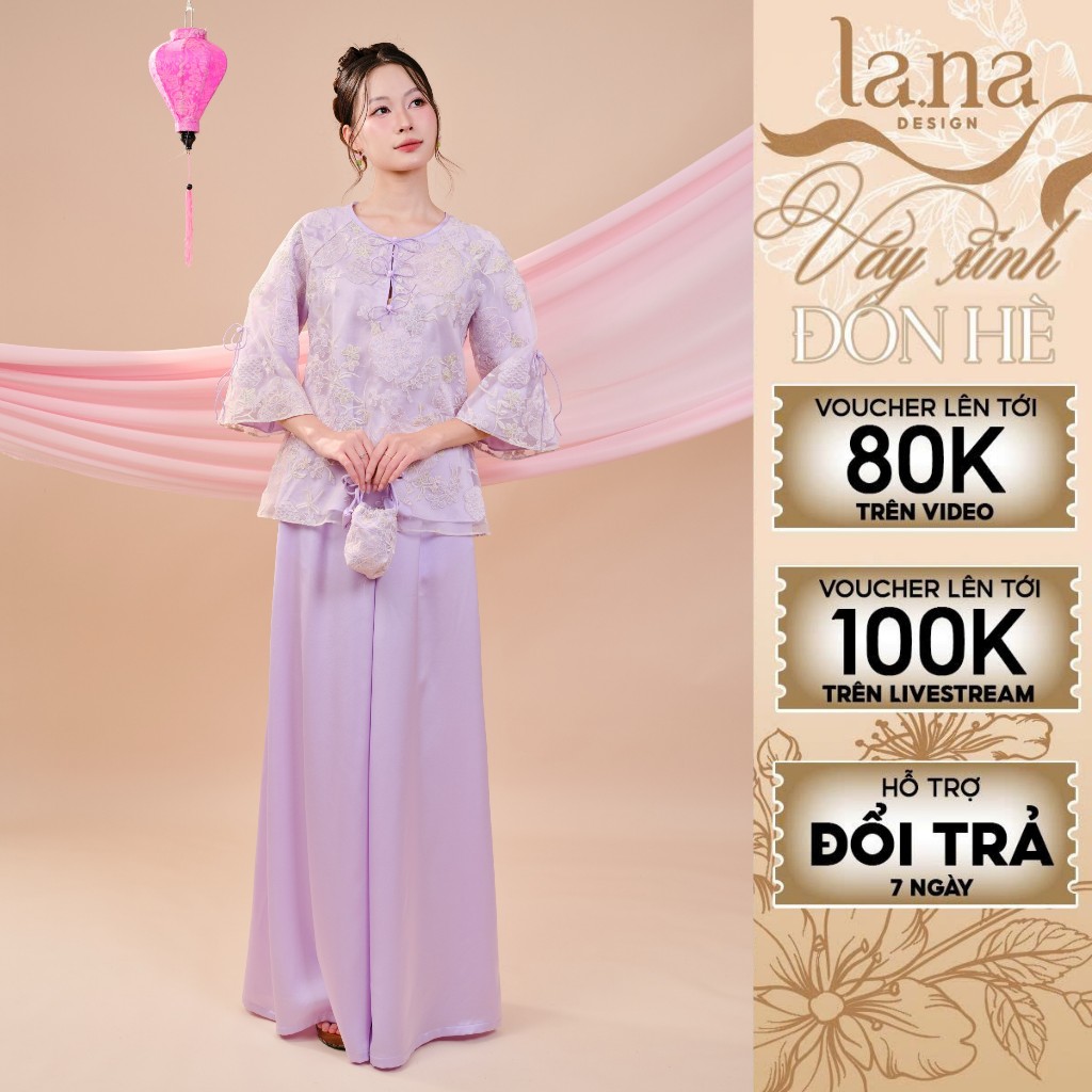 นวัตกรรมชุดฝรั่งเศส Tu Mong ออกแบบโดย La.na ดีไซน์สีม่วงพาสเทลพร้อมโมติฟดอกไม้ปักละเอียดอ่อน ผ้าแก้ว