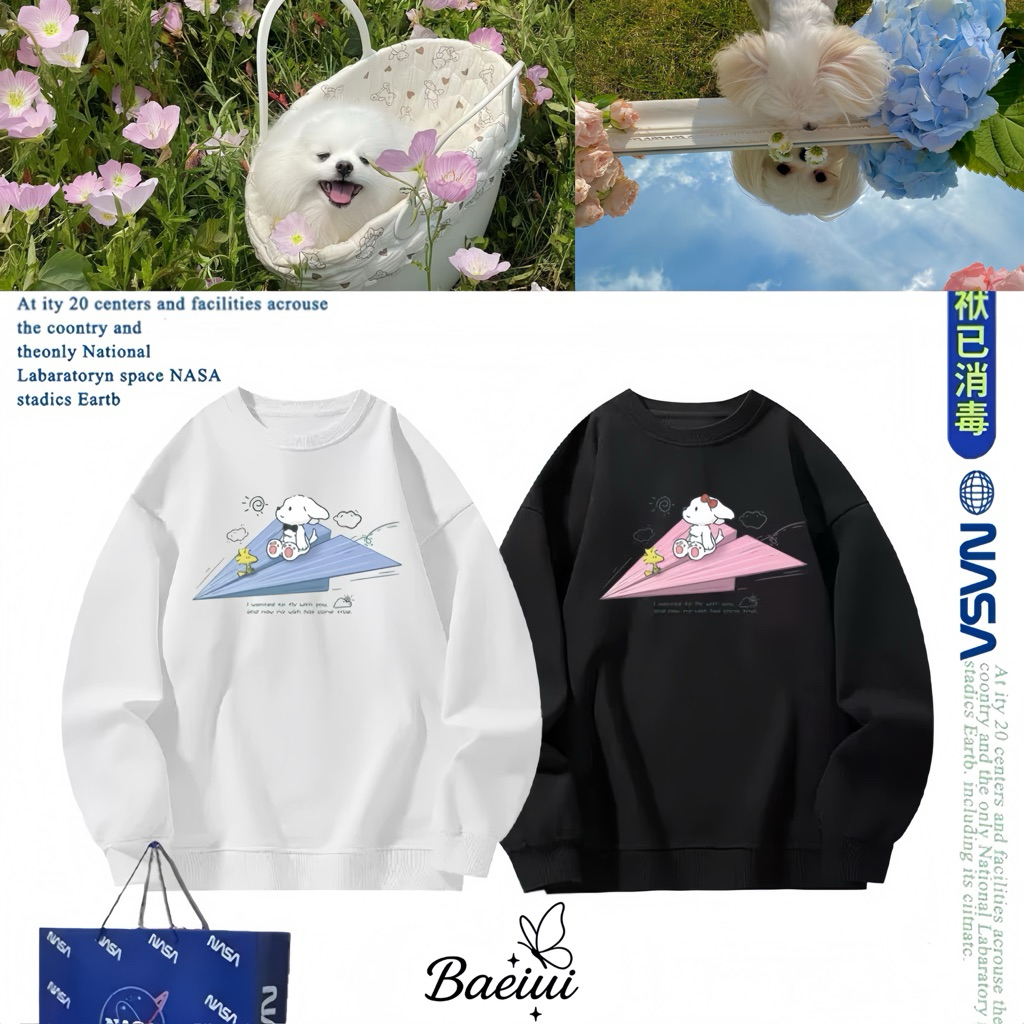 Snoopy & Paper Plane Double Sweater – Unisex Loose, Cute