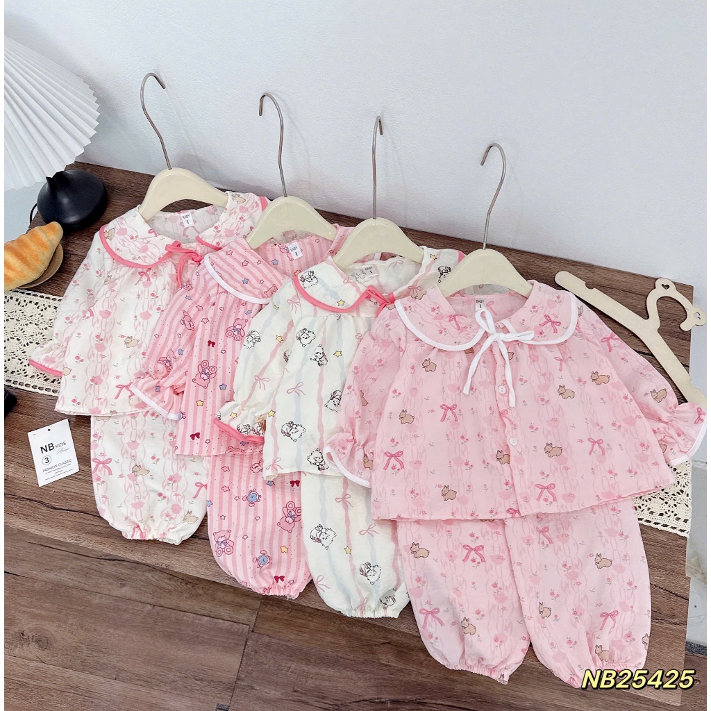 N29 ชุดนอนคอบัวเนื้อนุ่มหรูหรา ชุดเซ็ทสําหรับเด็กผู้หญิง