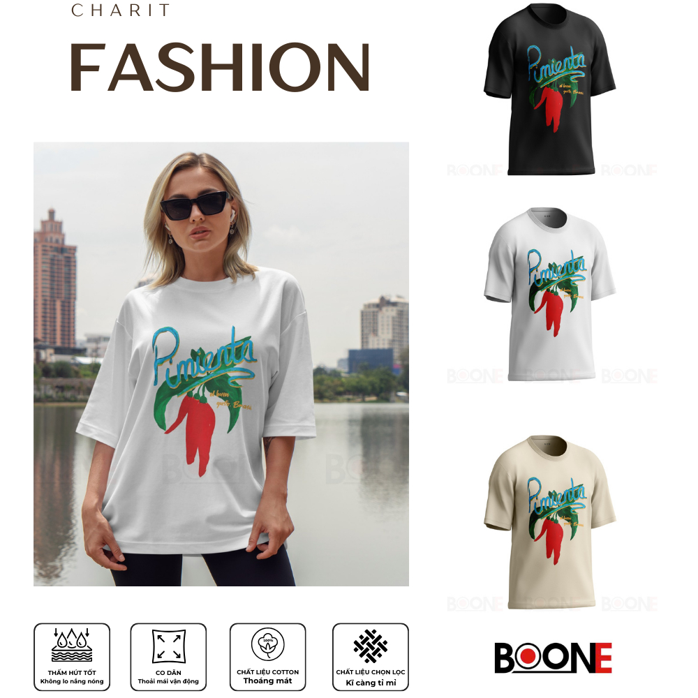 เสื้อยืด Unisex สําหรับผู้ชายและผู้หญิง พิมพ์ลาย Pimeienta ผ้าคอตตอน 100% - BOONE - BNE00141