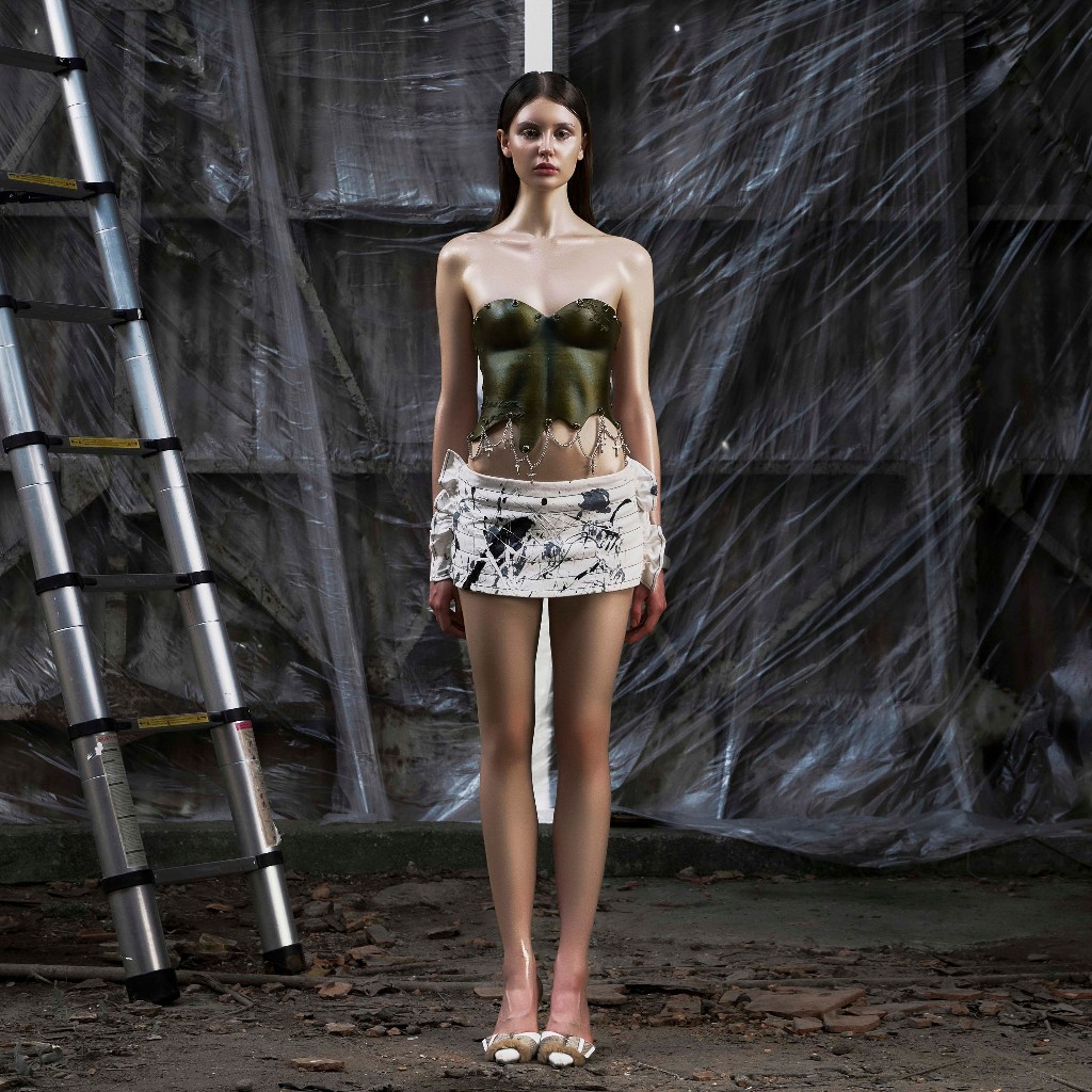 TATICHU - NONE Dirty Ruffle Sides Mini Skirt - กระโปรงสั้นจีบสกปรก