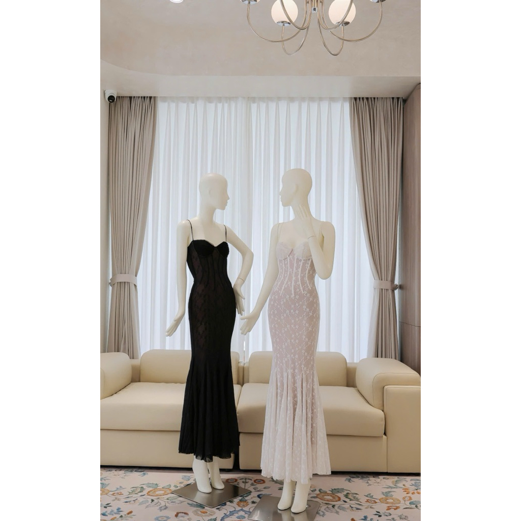 คอลีชั่นใหม่-25 🩵 แม็กซี่เดรสลูกไม้ 2 สายบานเรียบหรู-HKT2T-Store