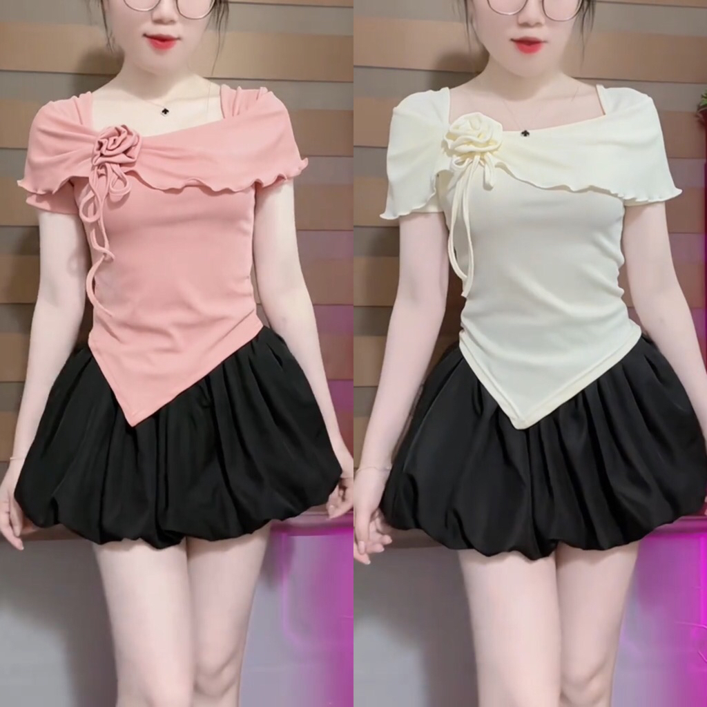 YES BIGSIZE - เสื้อเชิ้ตผู้หญิงแขนสั้นลายดอกไม้ใส่ได้หลายรูปแบบ A297