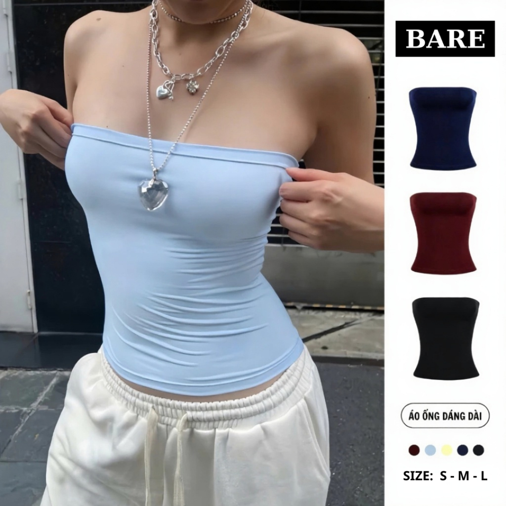 BARE_ANEJI Slimfit Tube Top, Basic Bodycon Plain Tube Top ในหลายสีพื้นฐาน อ่อนเยาว์ เซ็กซี่_A716