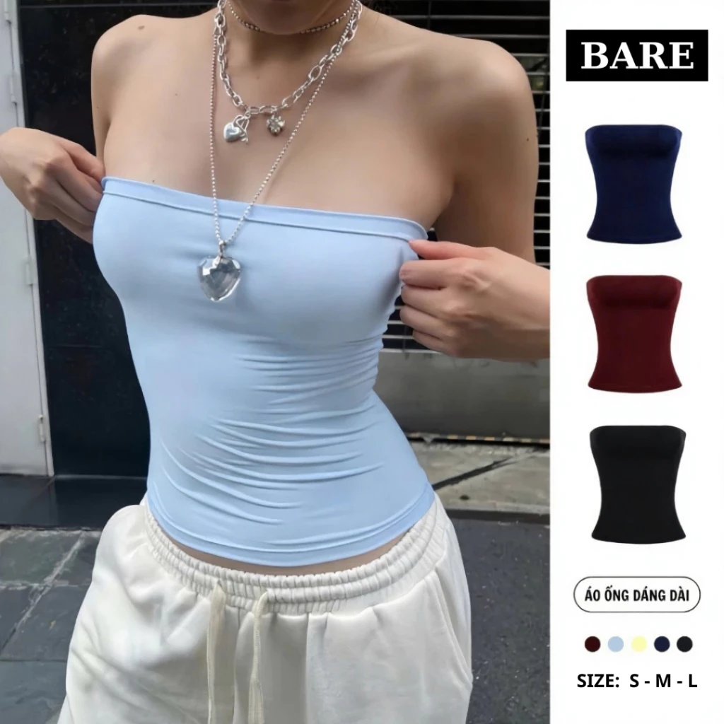 BARE_ANEJI Slimfit Tube Top, Basic Bodycon Plain Tube Top ในหลายสีพื้นฐาน อ่อนเยาว์ เซ็กซี่_A716