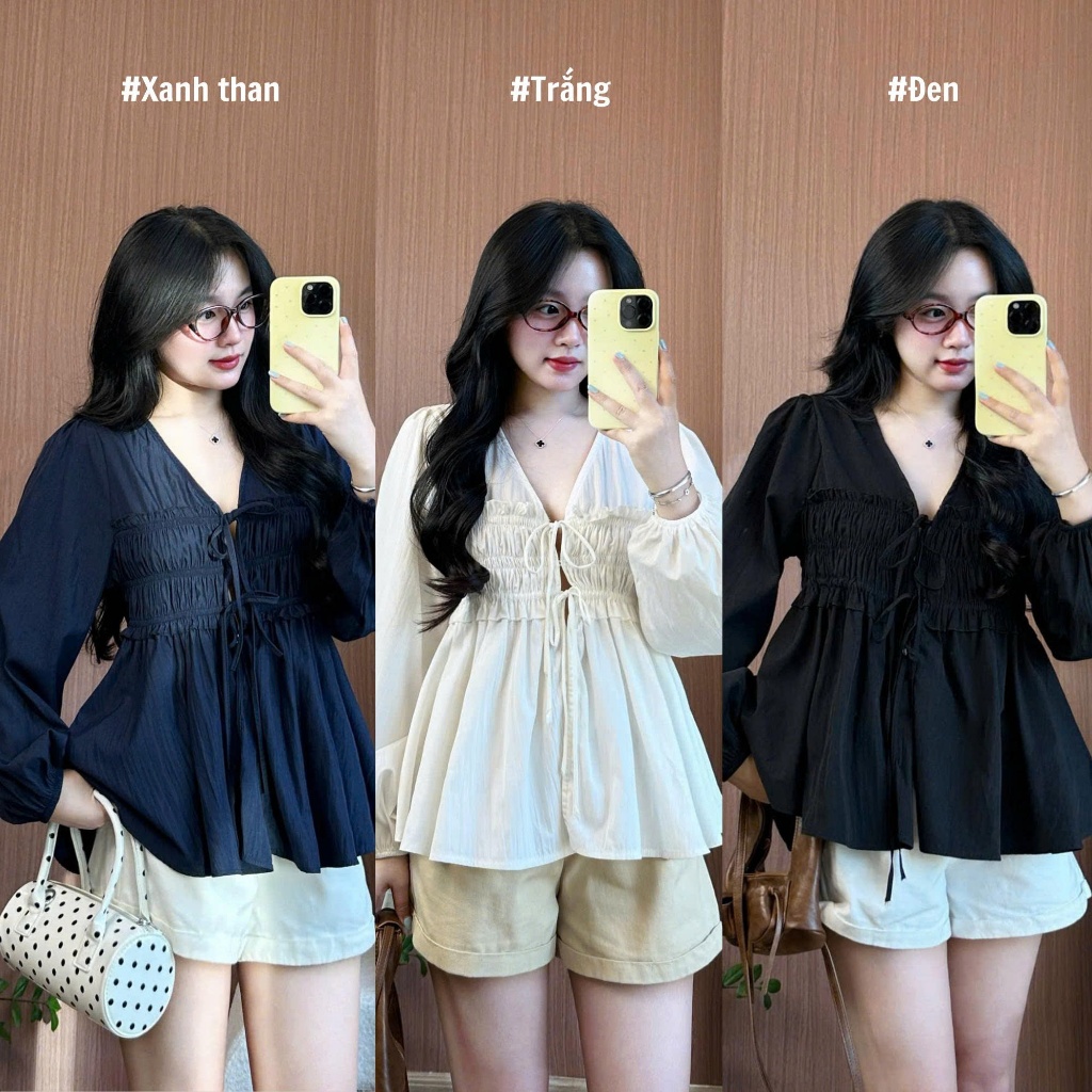 เสื้อ Babydoll ผู้หญิง V คอแขนบานและเอวหรูหรา 247store กลับไปโรงเรียนทํางานเสื้อ Aobabydoll02