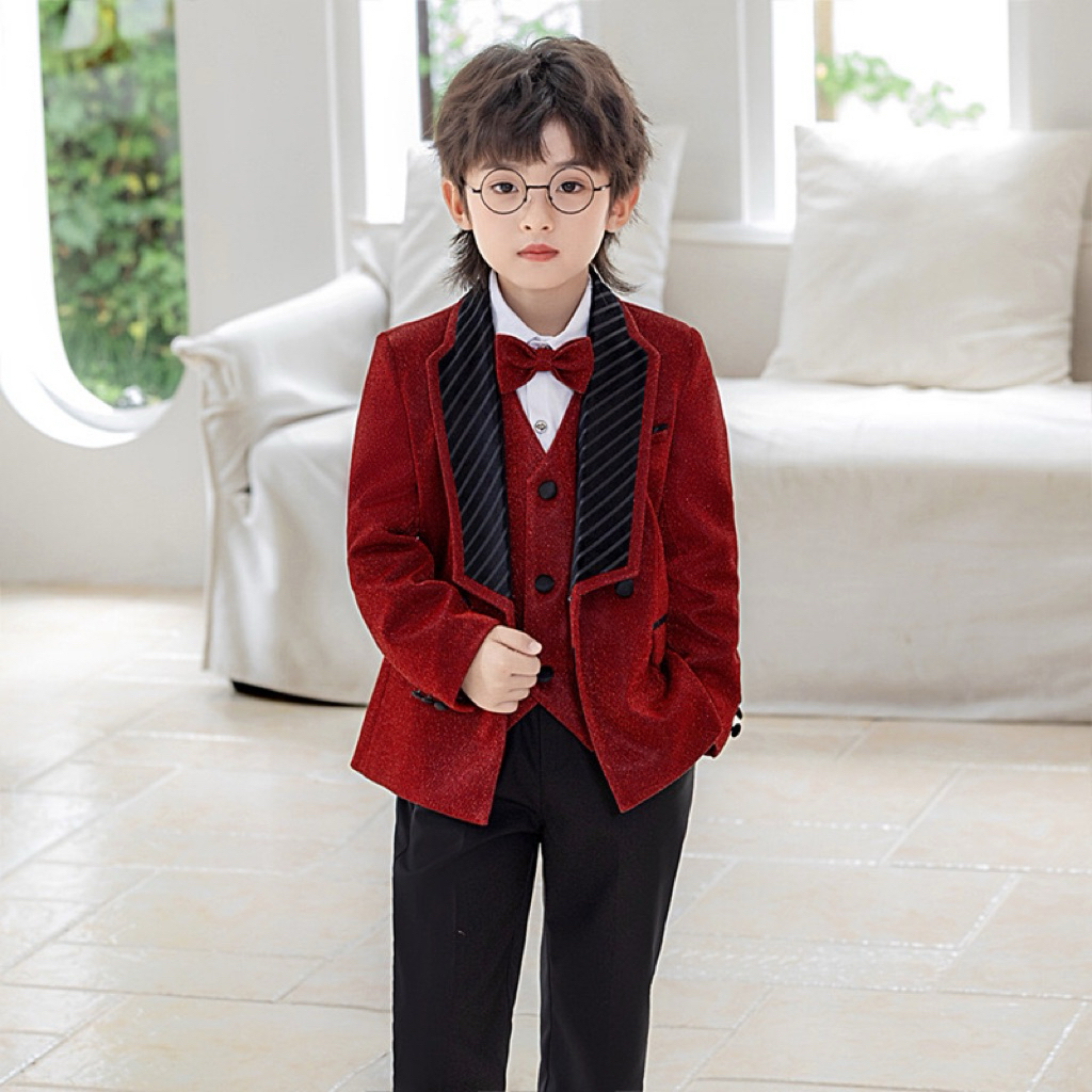 (มีสีแดง 110) VEST SET FOR BOYS WITH BOWBOW