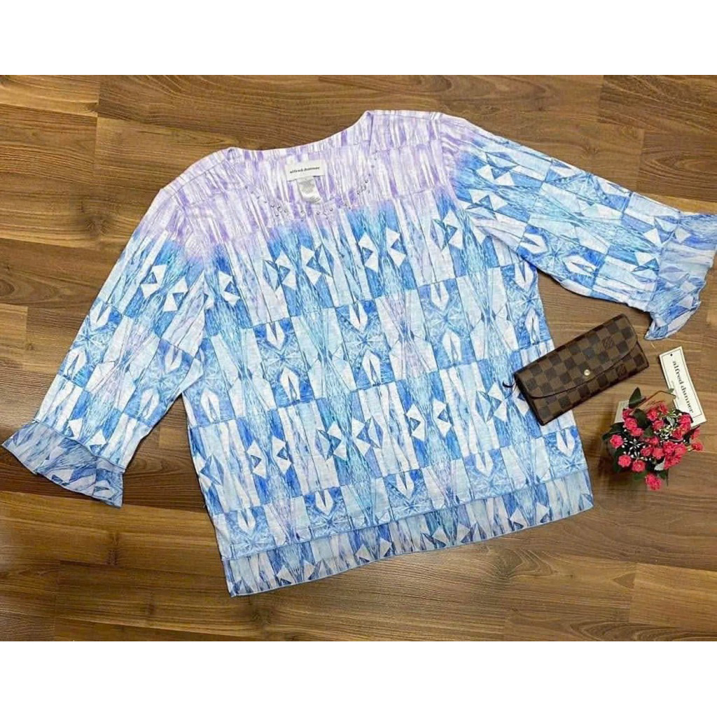 [ผลิตภัณฑ์ในสหรัฐอเมริกา] ALFRED DUNNER CLASSIC ROUND-NECKLACE T-SHIRT สําหรับผู้หญิง OMBRE