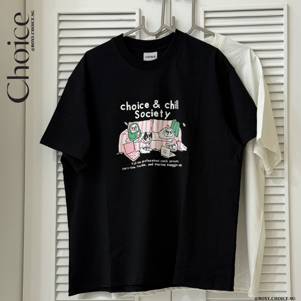 [ BOXY FORM ] เสื้อยืด BOXY DTG Print + ผ้าไหมนูนพิมพ์รอบคอ 100% Cotton "COZY -Top "