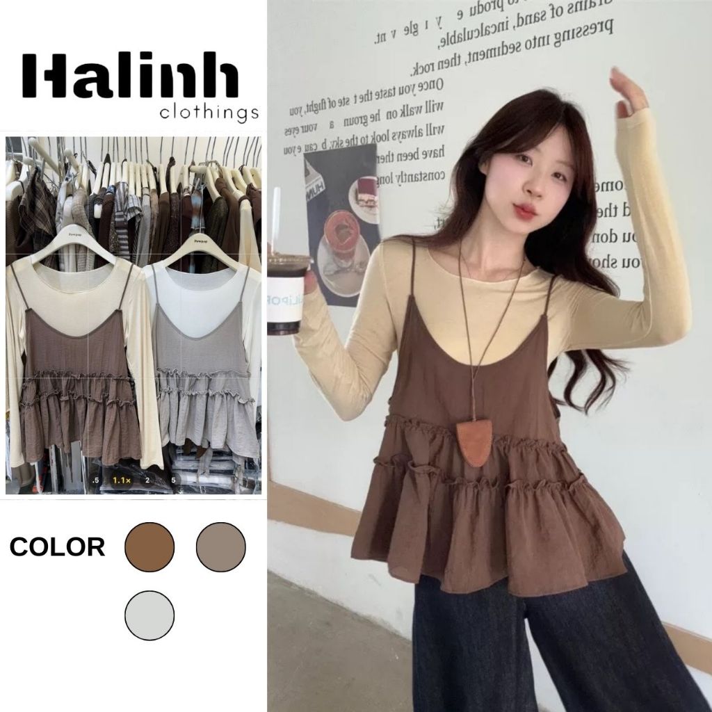ชุดสายเดี่ยวขั้นพื้นฐานพร้อมเสื้อยืด Paper Thin By Halinh MT355MN354