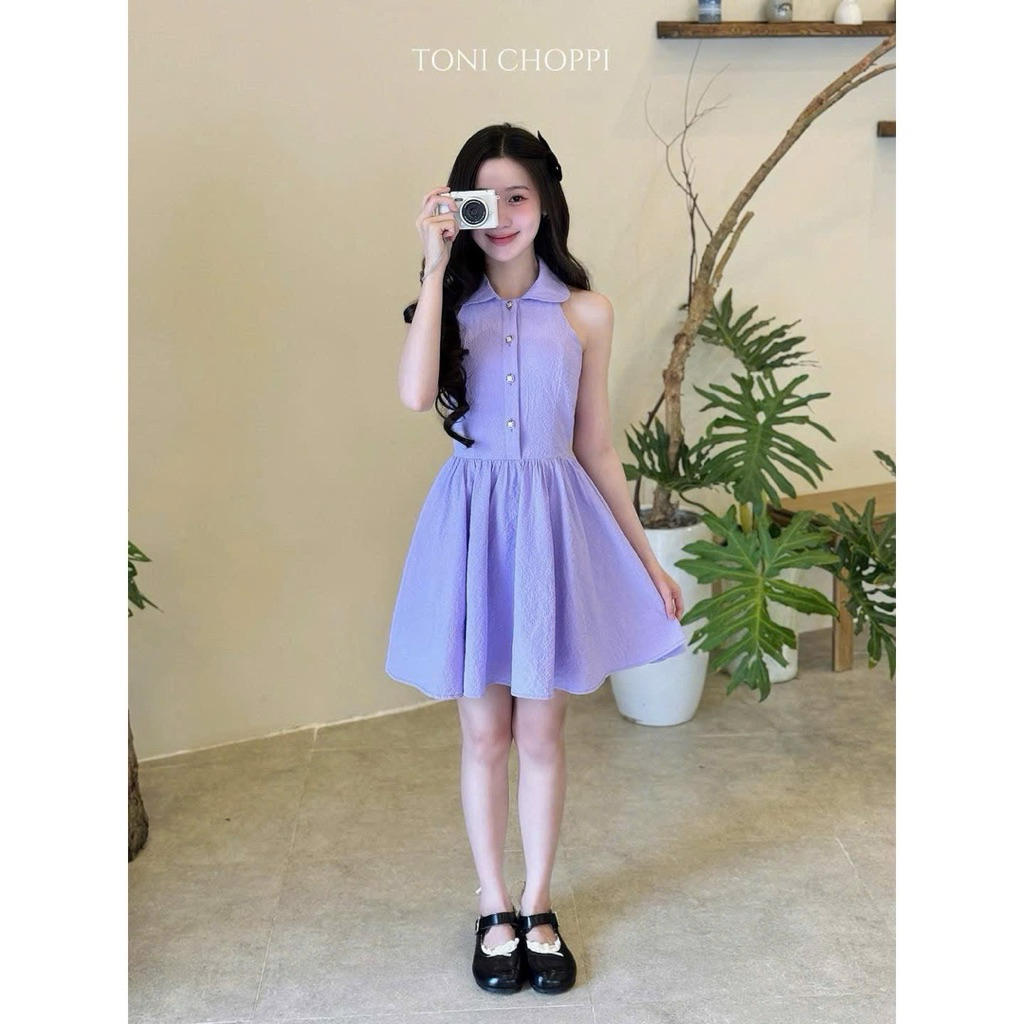 Ube TONI CHOPPI เดรสสีม่วงคอปก Peter Pan และรอบเอว