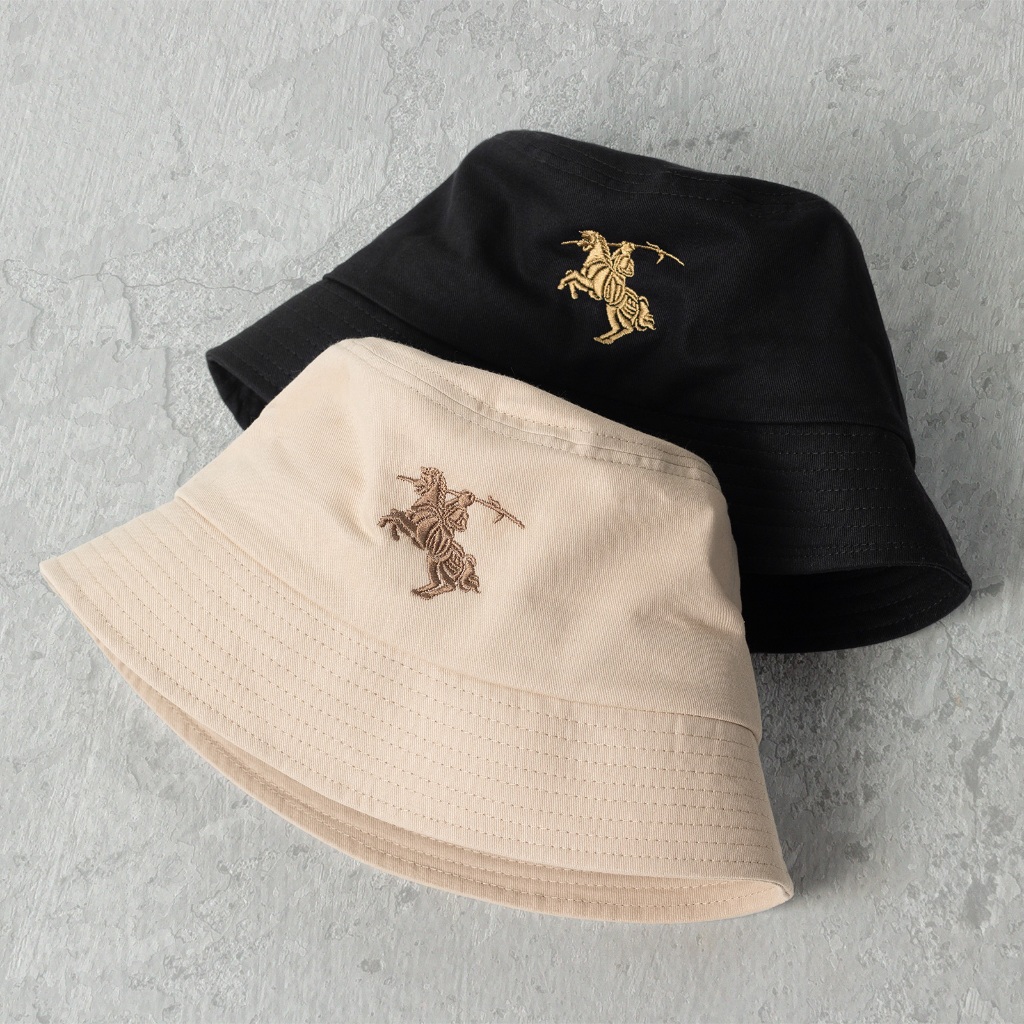 SAINT GIONG EMBROIDERED Bucket Hat - คุณภาพสูง ผ้า Cotton 100% Khaki ปีกถังสีดํา Khaki/Beige Khaki -