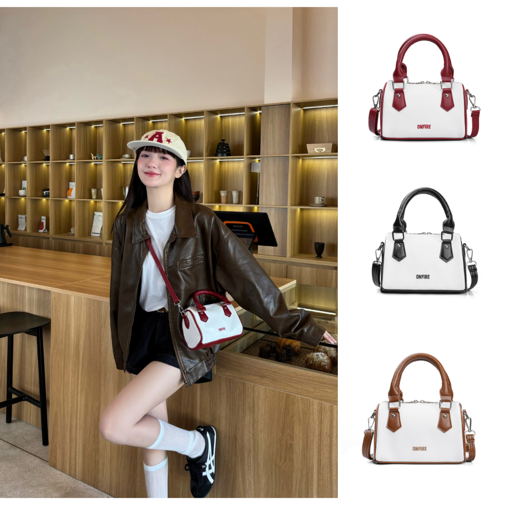 Boston Bag Onfire Mini Crossbody Bag เหมาะกับโทรศัพท์หนัง PU 3 สี