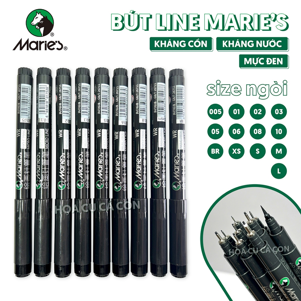 [FISH] MARIES LINE PEN - MARIES SHARP PEN - ต้านทานน้ํา, ALCOHOL RESISTANT TECHNICAL PEN - หมึกสีดํา