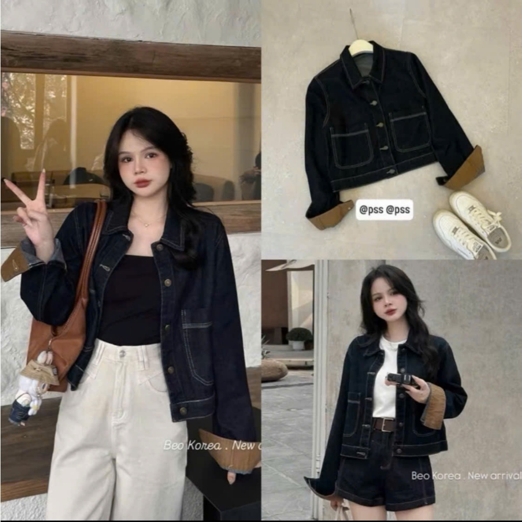 AN Tay | แจ็คเก็ต ยีนส์ภมฮัน (ผ้าสวย) ปกและแขนสีน้ําตาล ทรงหลวม | AN TAY STORE 68 | เจ8039