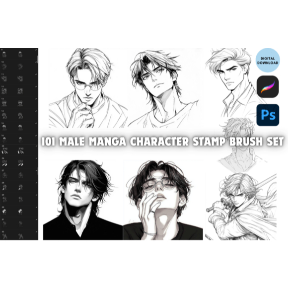 SET OF 100 MENS BRUSHES – สําหรับ PROCREATE & PHOTOSHOP