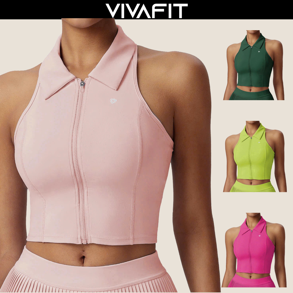 เสื้อครอปกีฬาผู้หญิง COSLEAF Basic มีซิปและโฟมยางยืดขึ้นรูปสําหรับฝึกซ้อม Pickleball