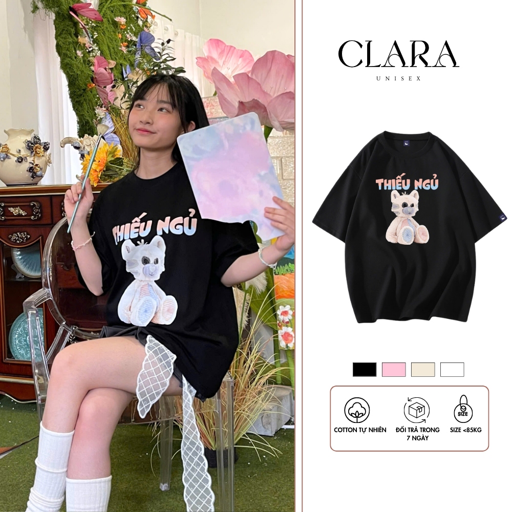 Clara Unisex เสื้อยืดหลวม BST37 Sleeping Bear ผ้าฝ้ายเย็นเหมาะสําหรับโรงเรียนและออกไป
