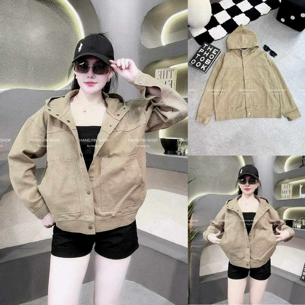 (รหัส K4) KaKi Washed Button Square Pocket Jacket By Hang Fin Shop
