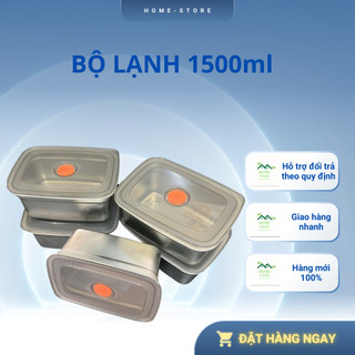 Bộ Combo 5 Hộp Inox 304, 1500ML Loại 1 Nắp Hút Chân Không, Khay Đựng Thực Phẩm Ngăn Mùi