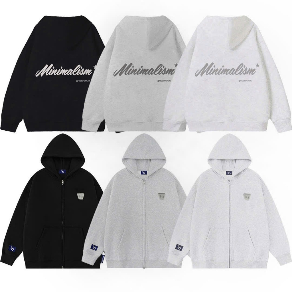 Zip Hoodie NQ30 GEMINI – Unisex Boxy Form, ปัก, หมวกกว้าง, ผ้าสักหลาดหนากว่างโจว