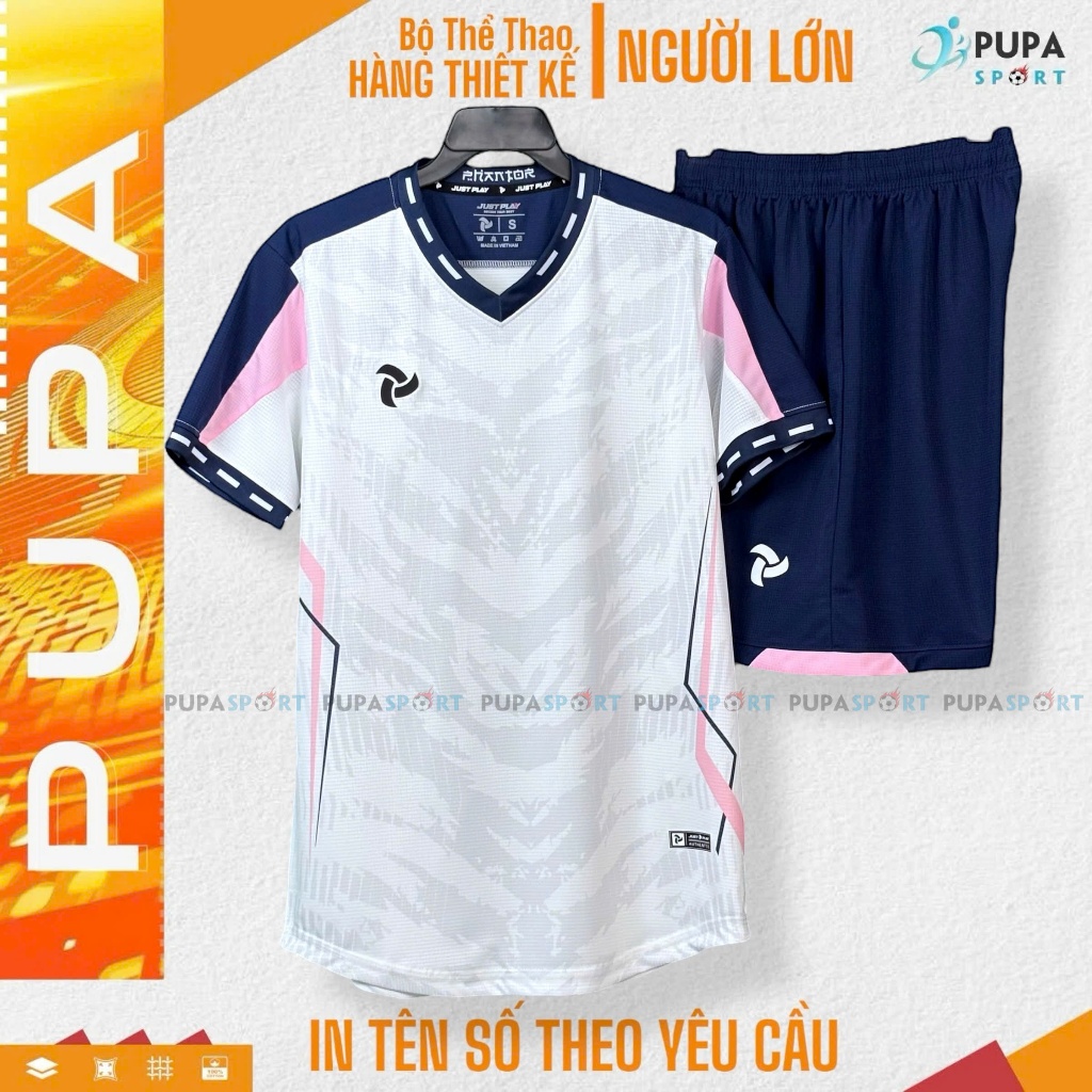 ชุดฟุตบอล Jp แบบไม่มีโลโก้ PUPA SPORT Phantor - สีขาว/ดํา ผ้ายืดหยุ่นคุณภาพสูงสําหรับผู้ชายและผู้หญิ