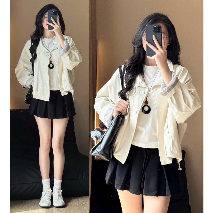 (OLDSCHOOL PHOTO SARA JACKET เสื้อกันลมเนื้อนุ่มสําหรับผู้หญิงเสื้อแจ็คเก็ตบอมเบอร์สั้น