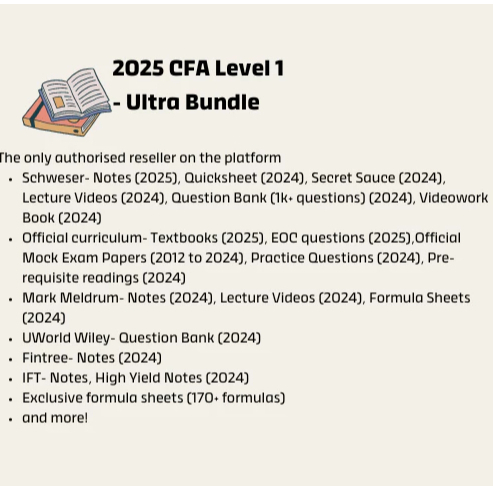 2025 CFA Level 1 Ultra Bundle - Curriculum, Schweser, Mark Melrum, IFT, UWorld Wiley, ข้อสอบจําลองอย