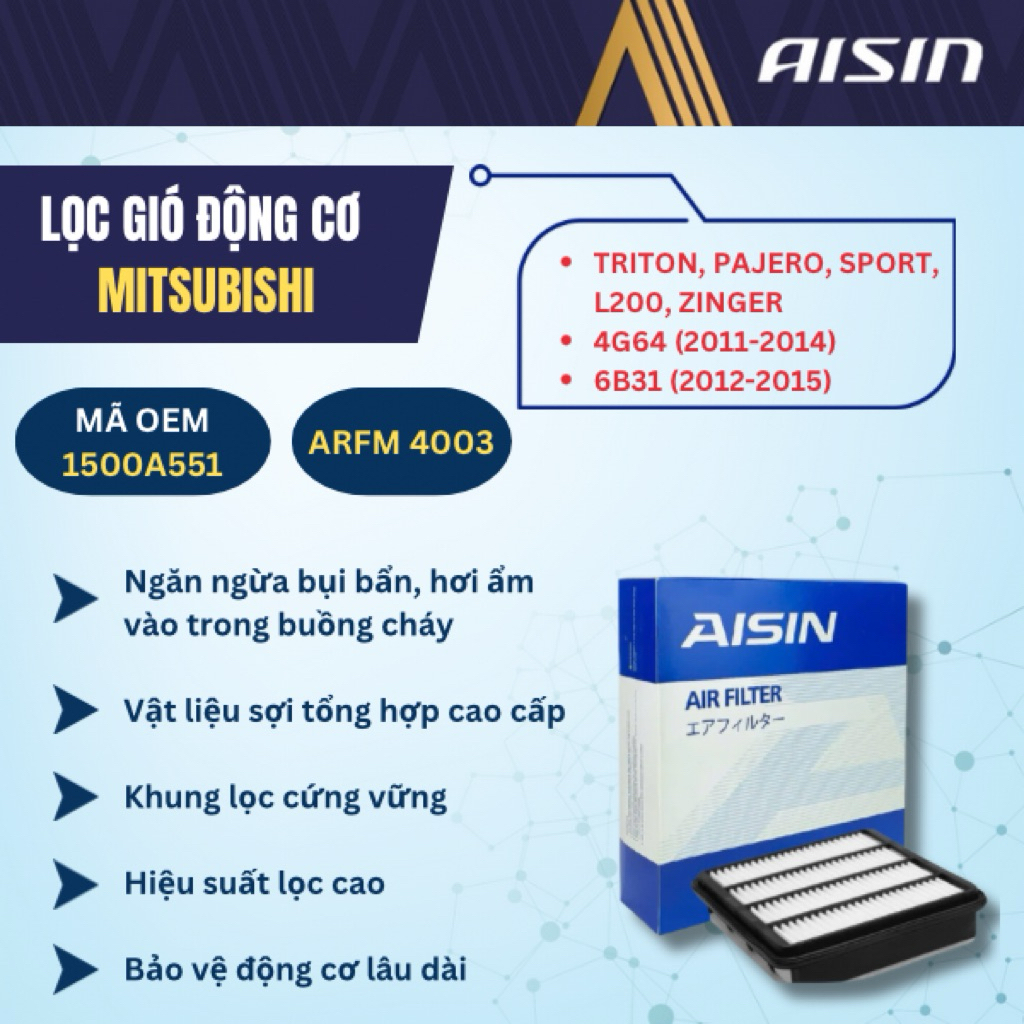 [ARFM-4003] ไส้กรองอากาศเครื่องยนต์ MITSUBISHI TRITON, PAJERO SPORT, L200, ZINGER : 4G64 2011-2014 ;