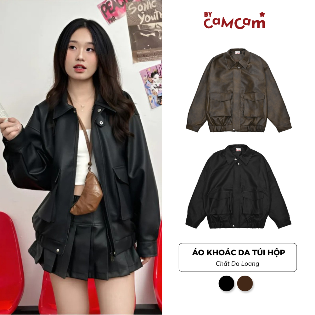 เสื้อแจ็คเก็ตหนังสไตล์เรโทรสตรีทคุณภาพสูง Bycamcam AKHD011