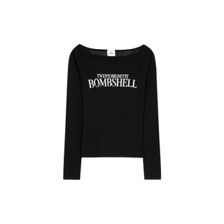 TWENTI เสื้อแขนยาวผ้ายืดบาง ทรงแร็กแลน พิมพ์ตัวอักษร