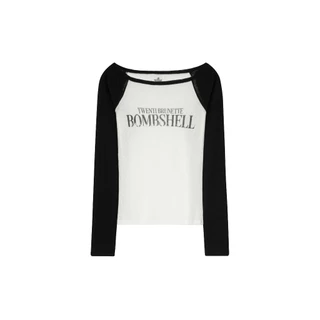 TWENTI เสื้อแขนยาวผ้ายืดบาง ทรงแร็กแลน พิมพ์ตัวอักษร