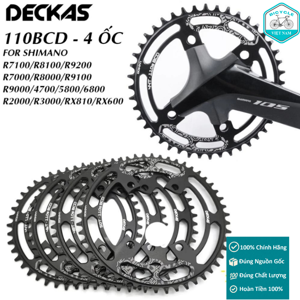 Đĩa Rời Nhôm Xe Đạp Cho Shimano 4 Ốc 110BCD 48T / 50T / 52T / 54T – Hợp Kim Nhôm DECKAS
