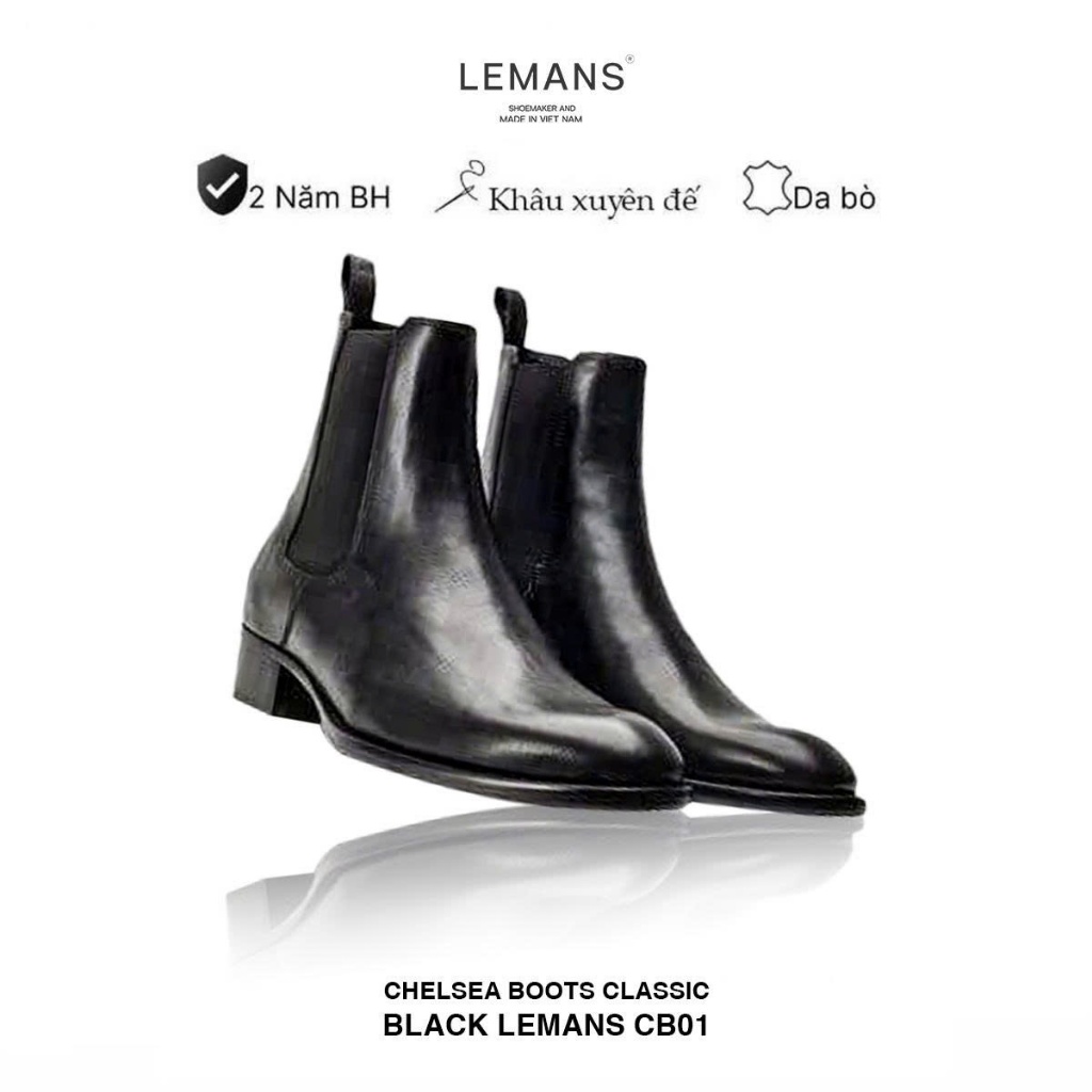 Chelsea Boots Classic LEMANS CB01 รองเท้าหนังวัวพร้อมพื้นรองเท้าส้นสูง 5 ซม. LEMANS พิเศษส้นสูง 18 ซม. 24 เดือน