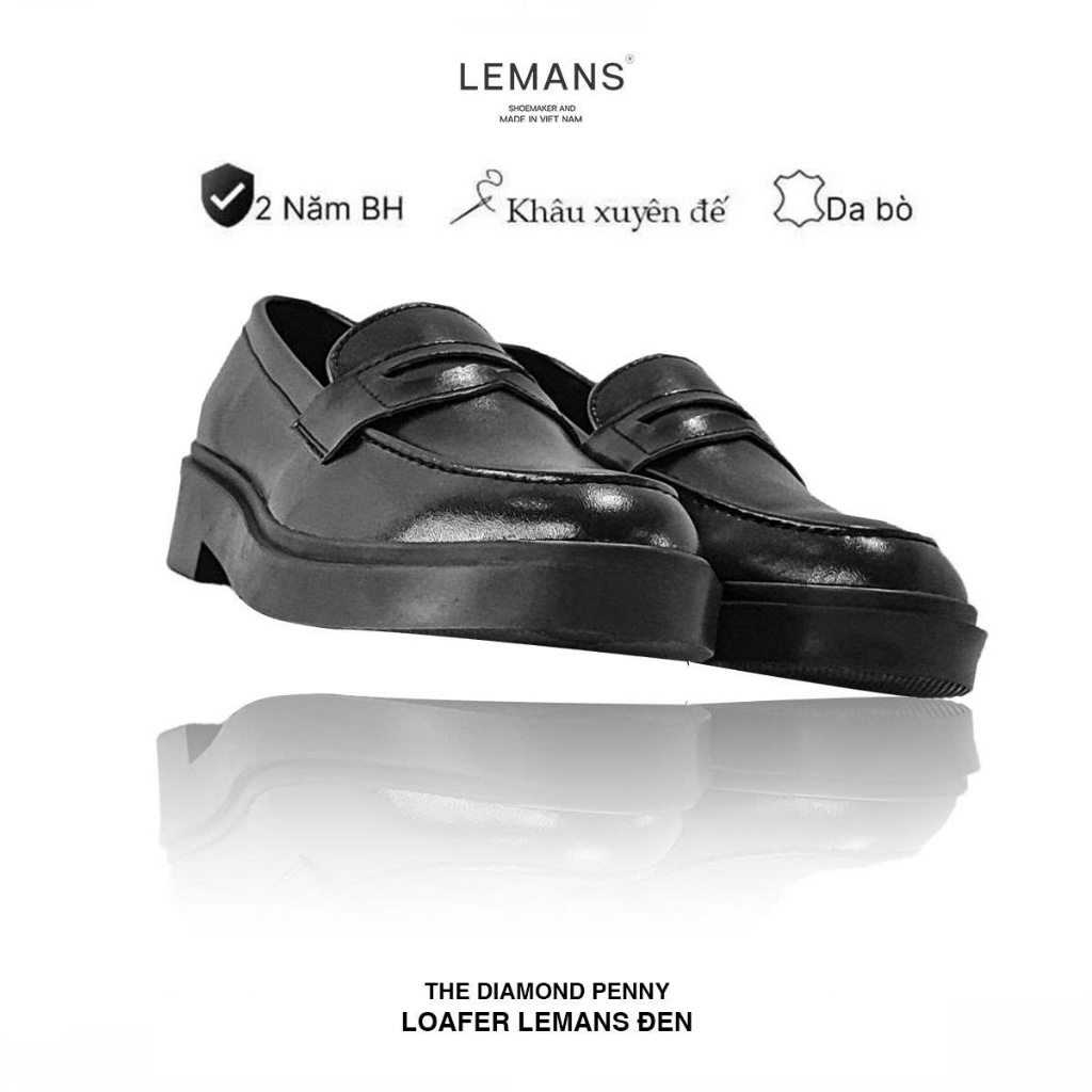 Penny Loafer Black LEMANS รองเท้าหนังวัว พื้นส้นสูง 4 ซม. พร้อมกลิ่นหอม ของแท้ 24 เดือน