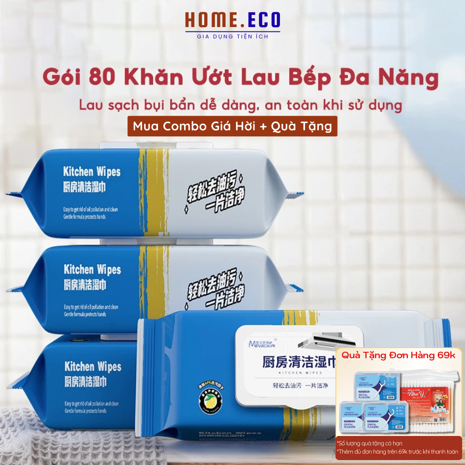 บรรจุุภัณฑ์ 80 Mild Lemon Scented Kitchen Wet Wipes - Skin Safe Kitchen Cleaning Wet Wipes