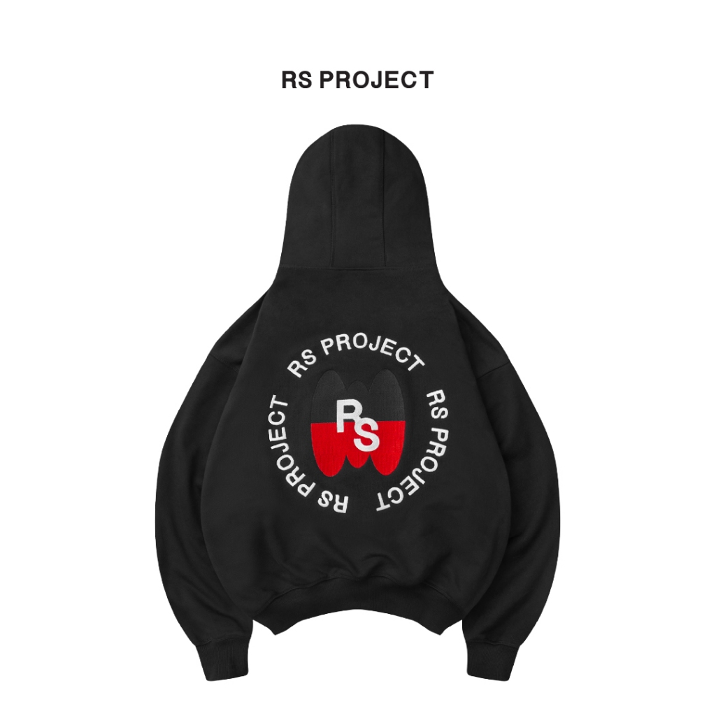 ROSS STUDIO สีดํา Zip Hoodie High Collar 500gsm งานศิลปะปักกลับปูขา Felt - RS B2B HOODIE ZIP