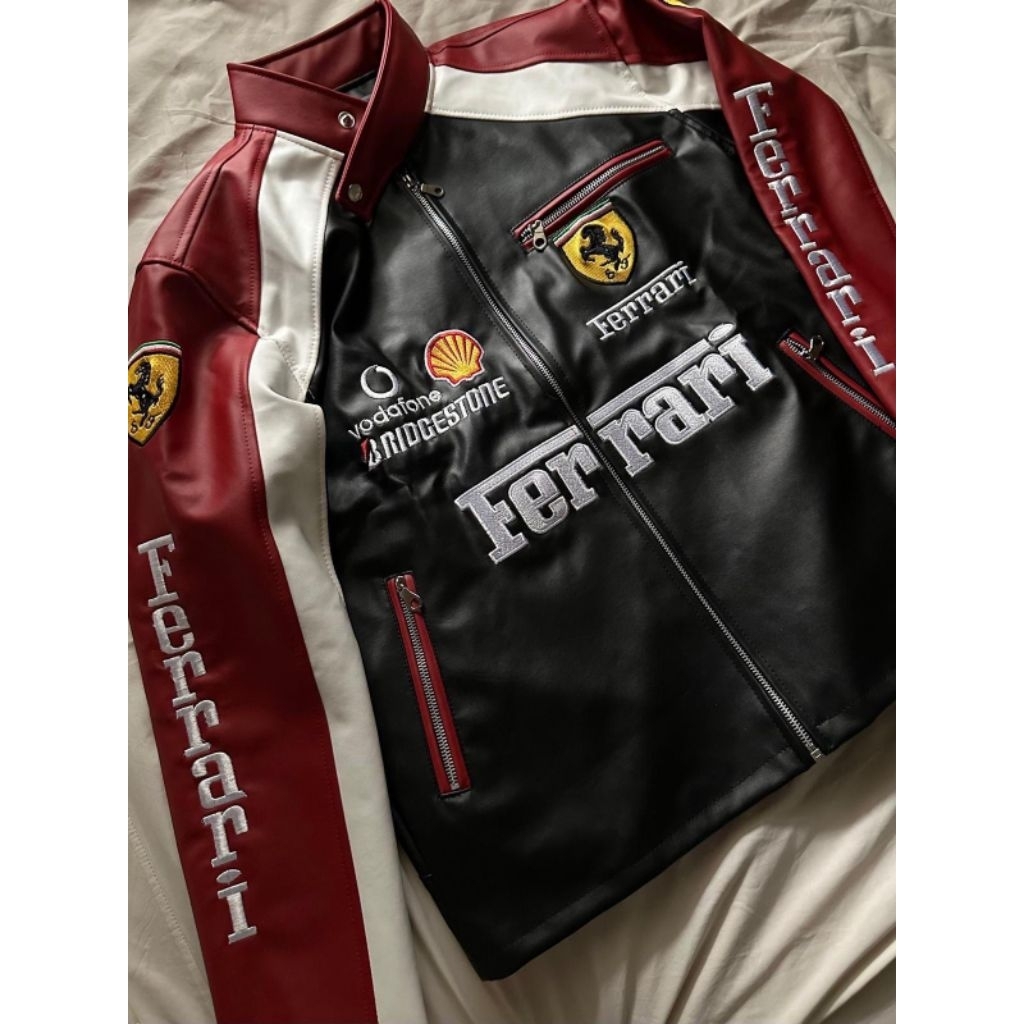 F1 Tuoring Ferrari Leather Jacket กันน้ํา ปักโลโก้