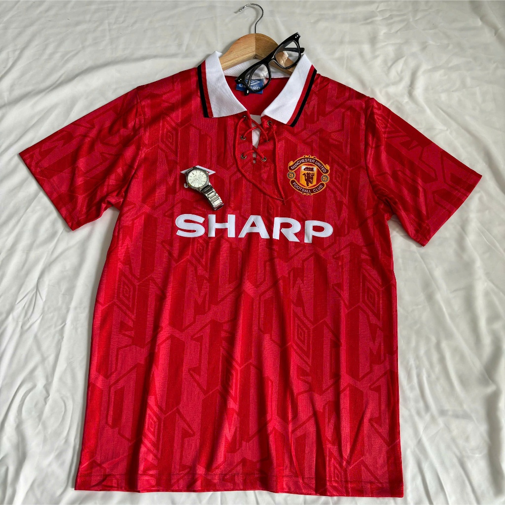 Mu_1992 เสื้อฟุตบอลย้อนยุคสีแดง Cotton Polyester Retro เสื้อ