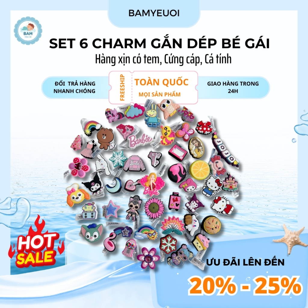 SET 6 CHARMs ติดรองเท้าแตะ Cross, Jibbitz ติดรองเท้าแตะ Cross เซตของแท้ 6 ชิ้น มีป้าย พิมพ์ลายตัวอัก