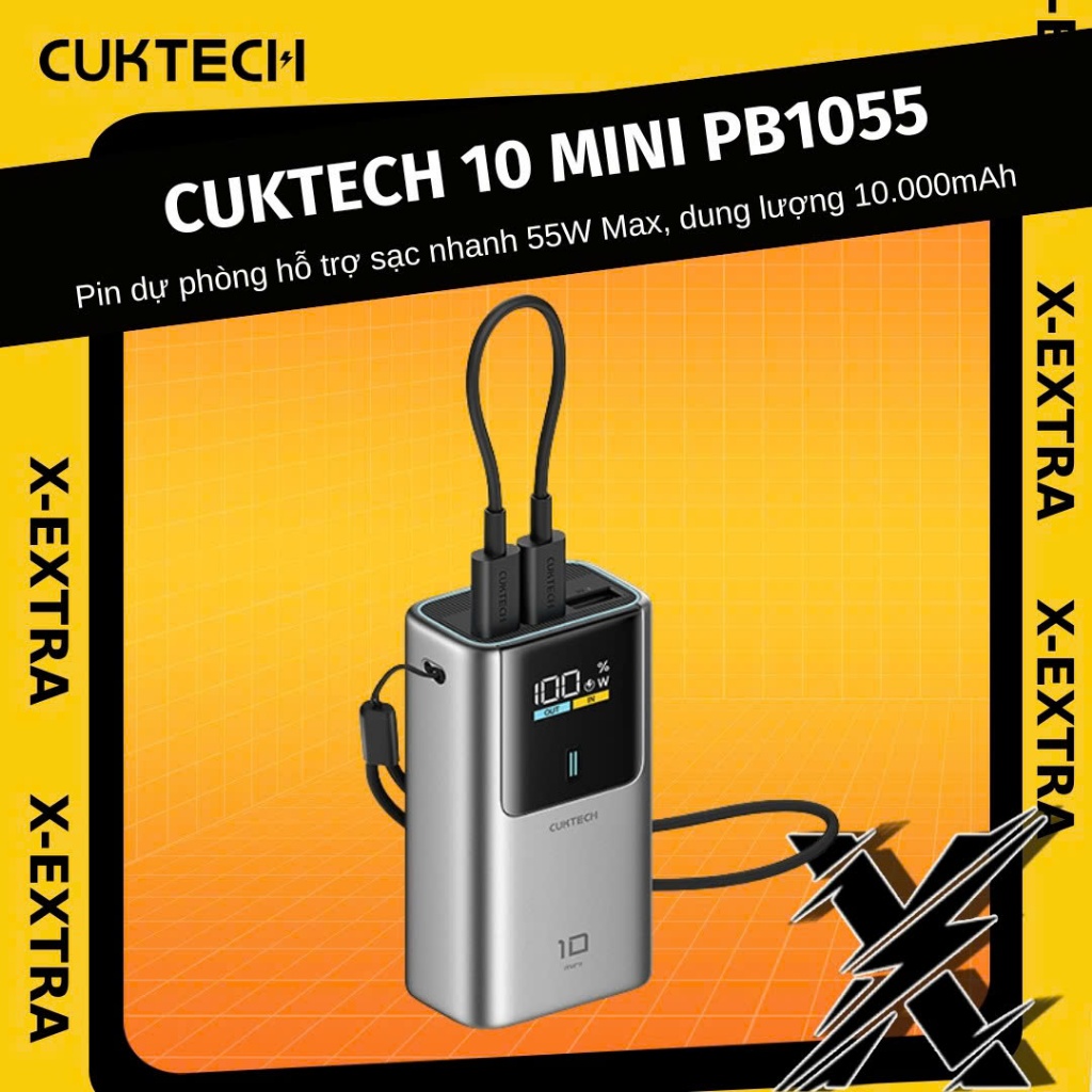 Cuktech 10 Mini PB1055 แบตสํารอง รองรับการชาร์จเร็วสูงสุด 55W ความจุ 10,000mAh 18 เดือน