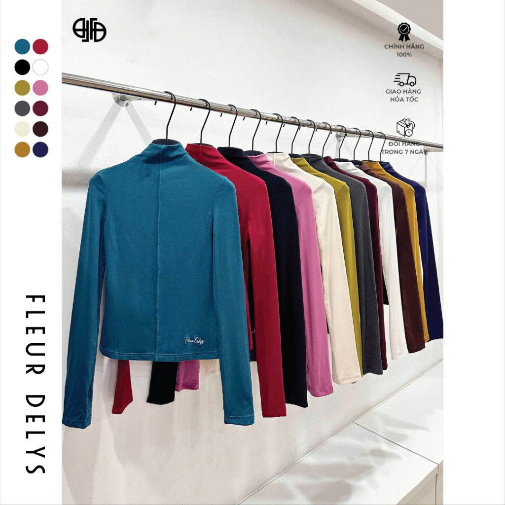 Fleurdelys เสื้อยืดแขนยาวผู้หญิงความร้อนหลากสีปีนเขาคอ Ribbed Bodycon DLC187