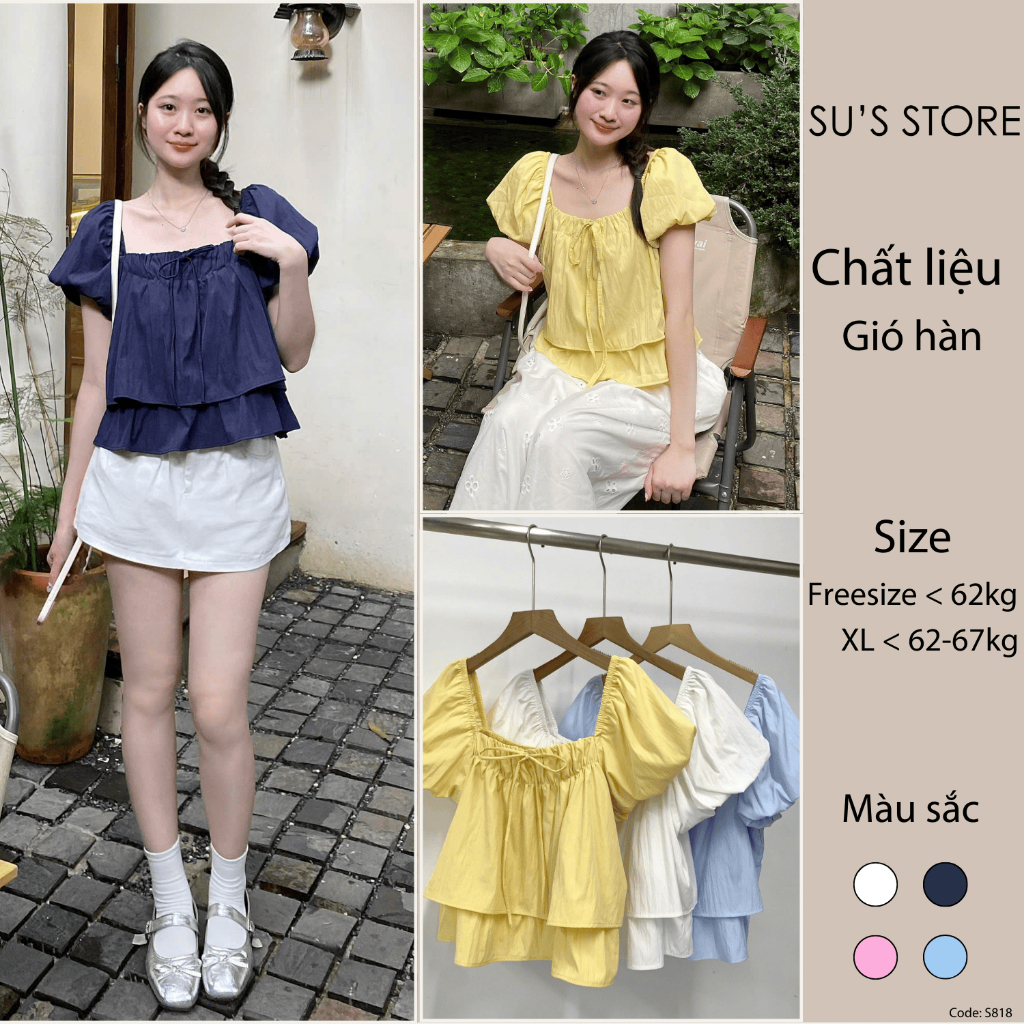 Susstore A3090 เสื้อเบลาส์โบว์แฟชั่นสตรีขนาดใหญ่ 2 ชั้น