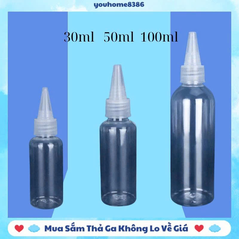 COMBO 20 ขวดพลาสติกใสพร้อมฝาแหลม 30ml 50ml 100ml - ขวดหยดเครื่องสําอางสะดวก
